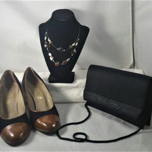 Vintage Women's accessories Mikelos Shoes 9M, Clutch-Shoulder Bag and Necklace